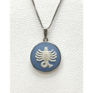 Rare Vintage Scorpio Cameo Wedgwood Made In England Pendant Sterling Necklace